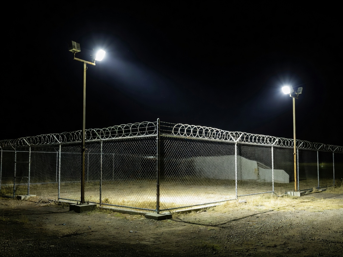 Property perimeter illuminated by security floodlights