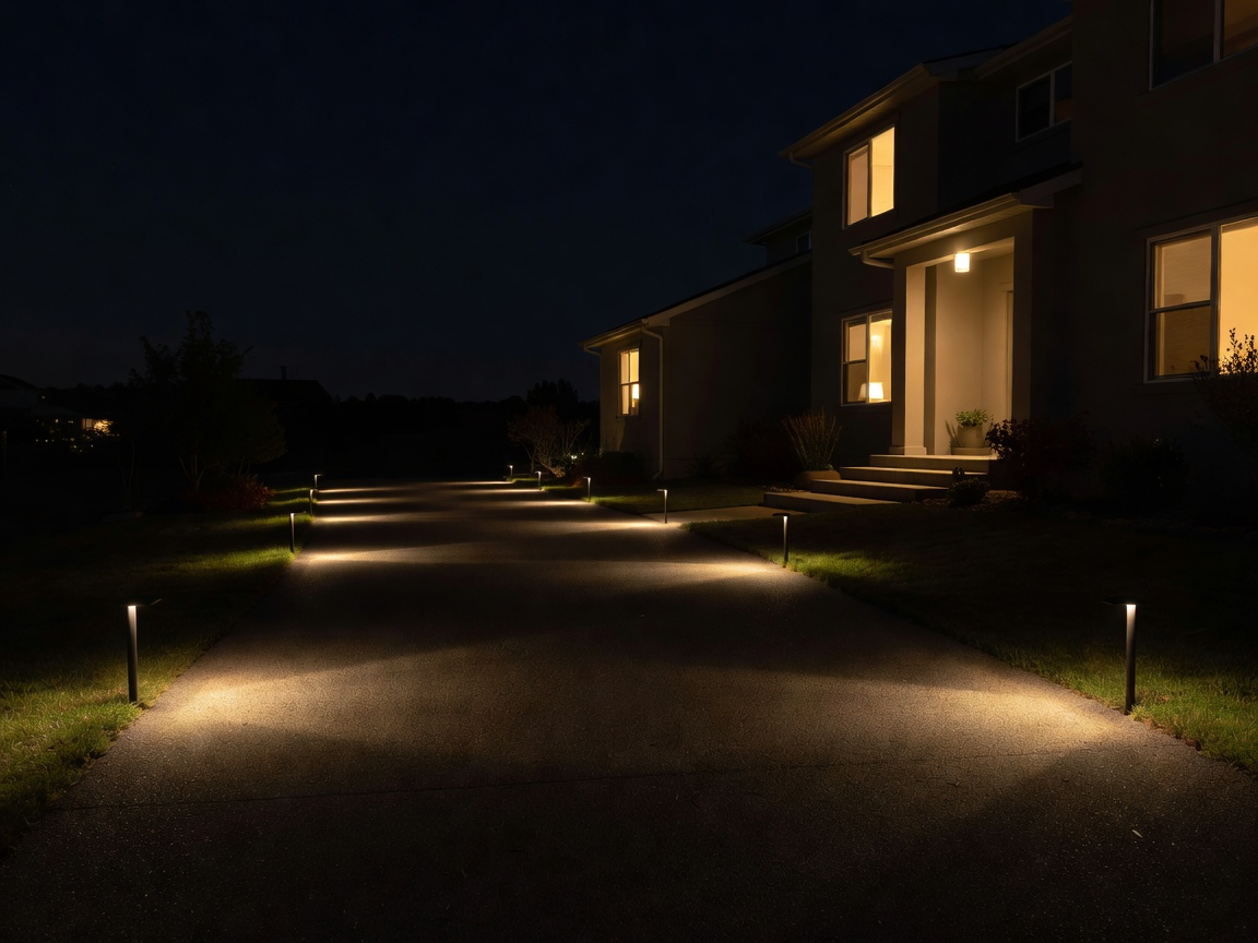 Residential driveway illuminated for nighttime access