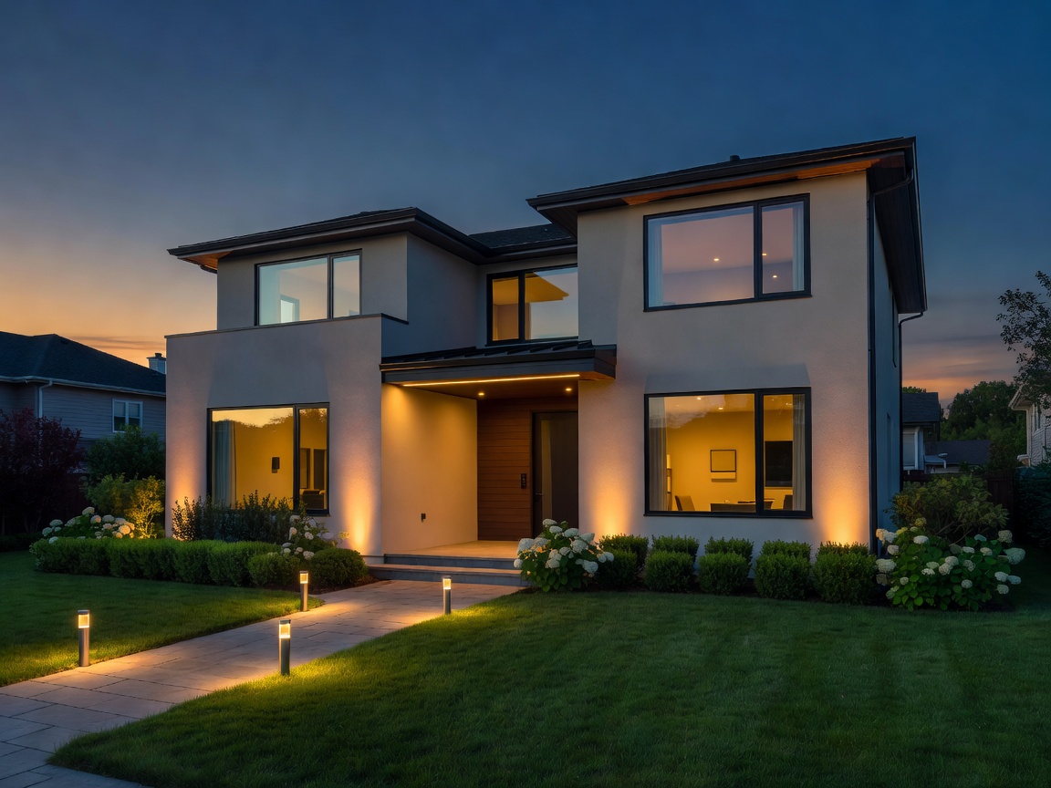 Residential property with exterior outdoor lighting