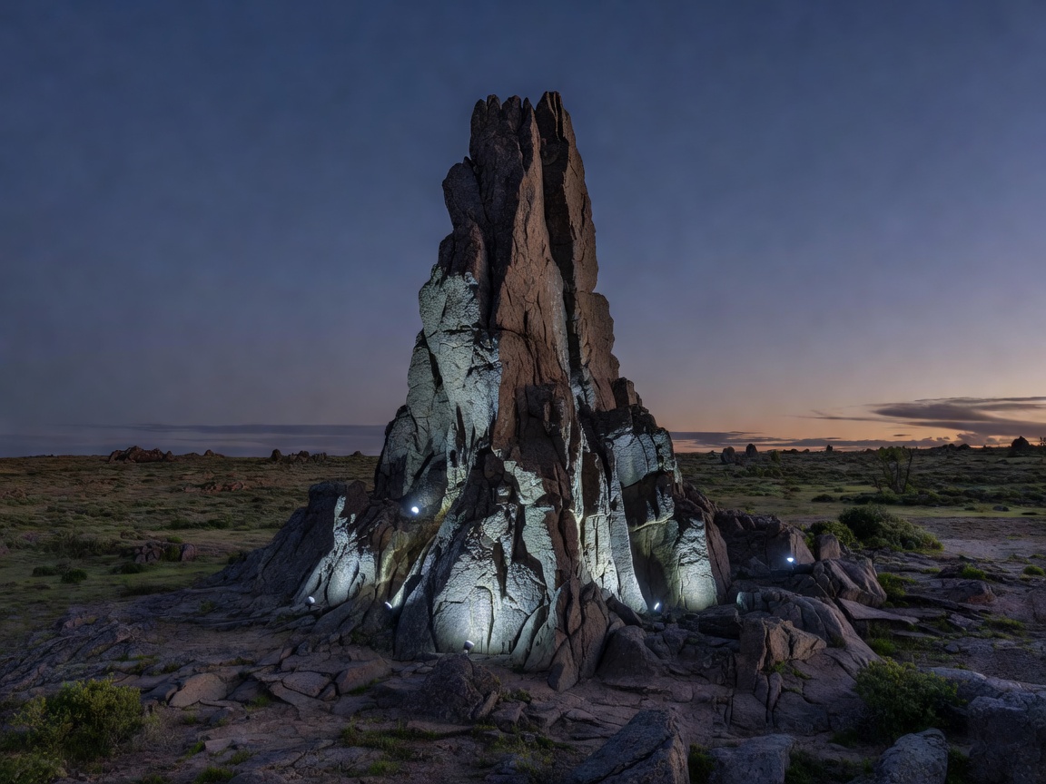 Specific landscape feature highlighted by accent lighting